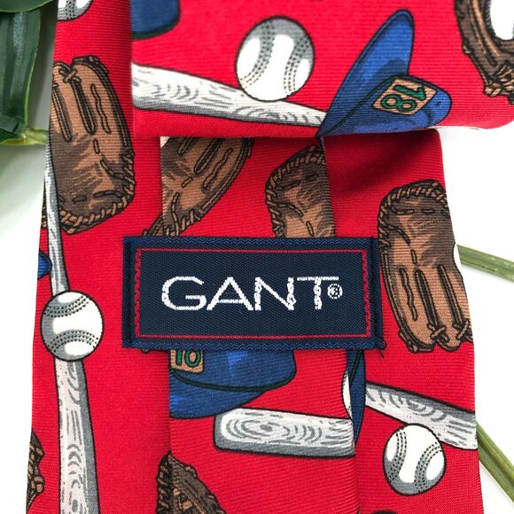 Gant Red White Blue Baseball Glove Mitt Bat Hat Novelty USA Made Silk Neck Tie - Picture 2 of 6
